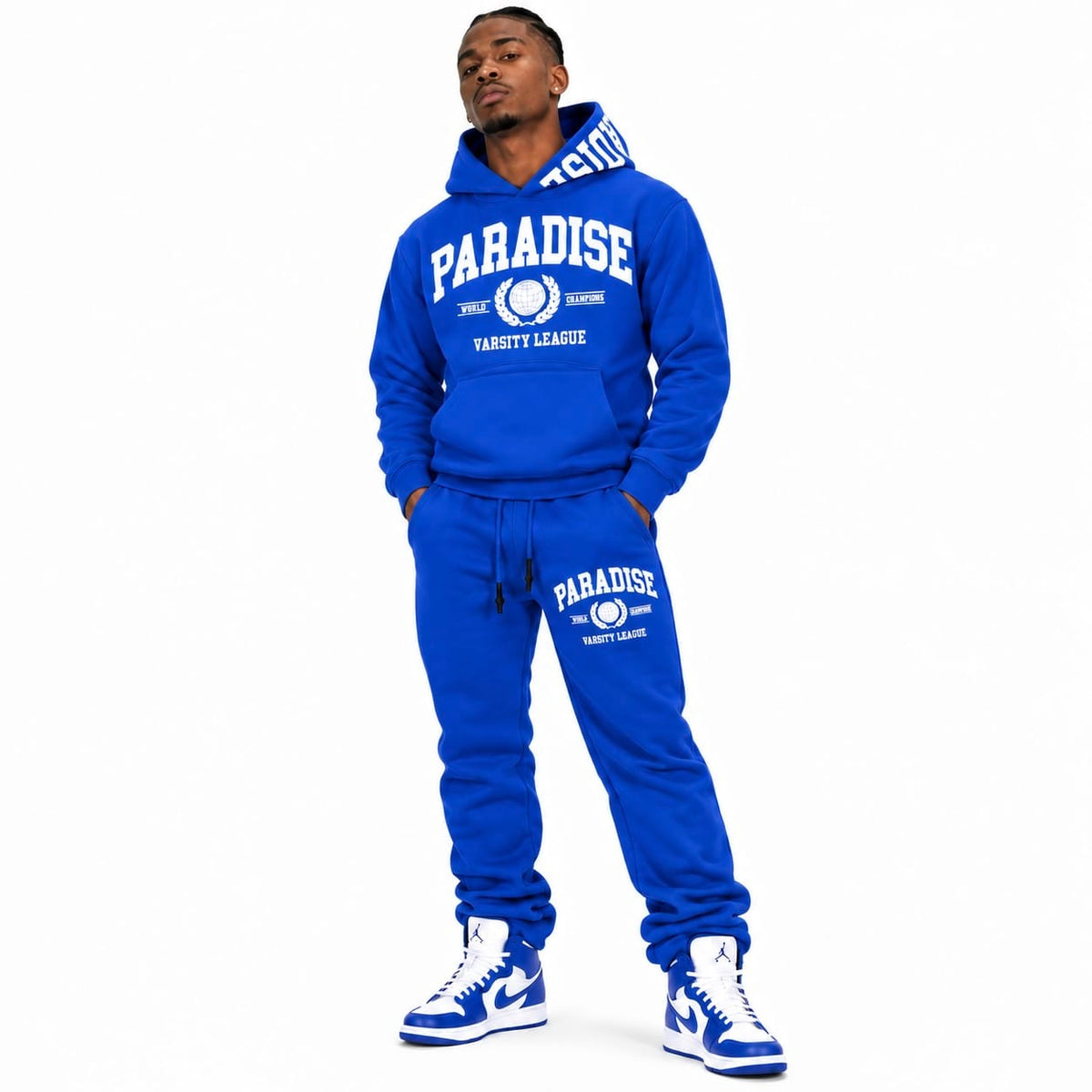 See You Paradise High Density Collegiate Hoodie & Sweatpants Set (Royal)