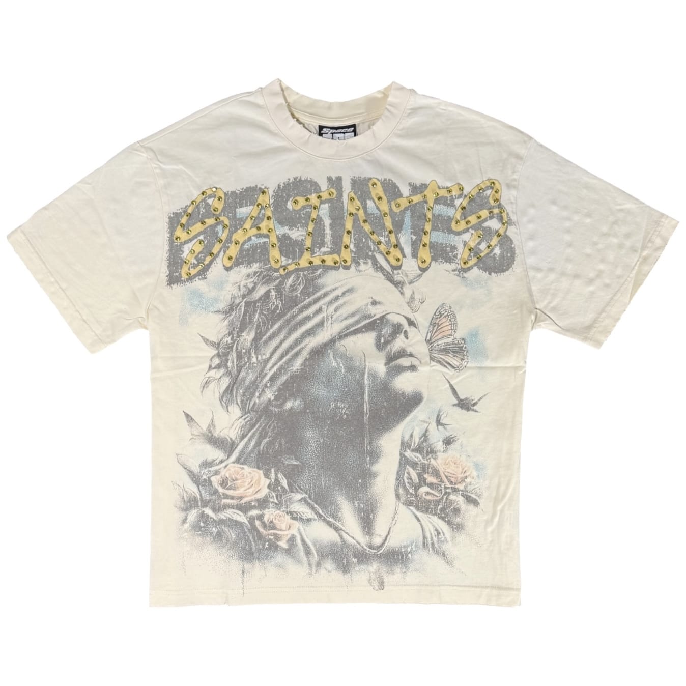 Point Blank Saints Blindfold Rhinestone Tee (Natural)