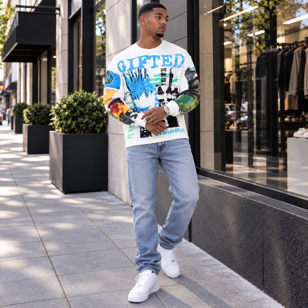 GFTD LA Riots In America Crewneck Long Sleeve Tee (White)