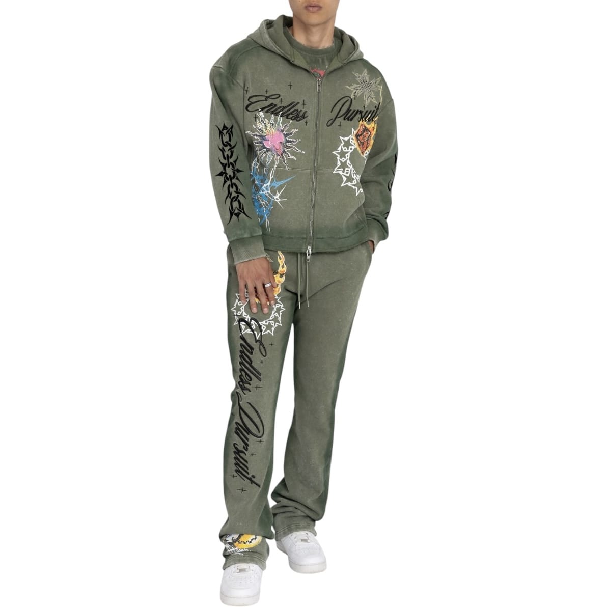 Smoke Rise Endless Pursuit Studded Hoodie & Pants Set (Vintage Army)