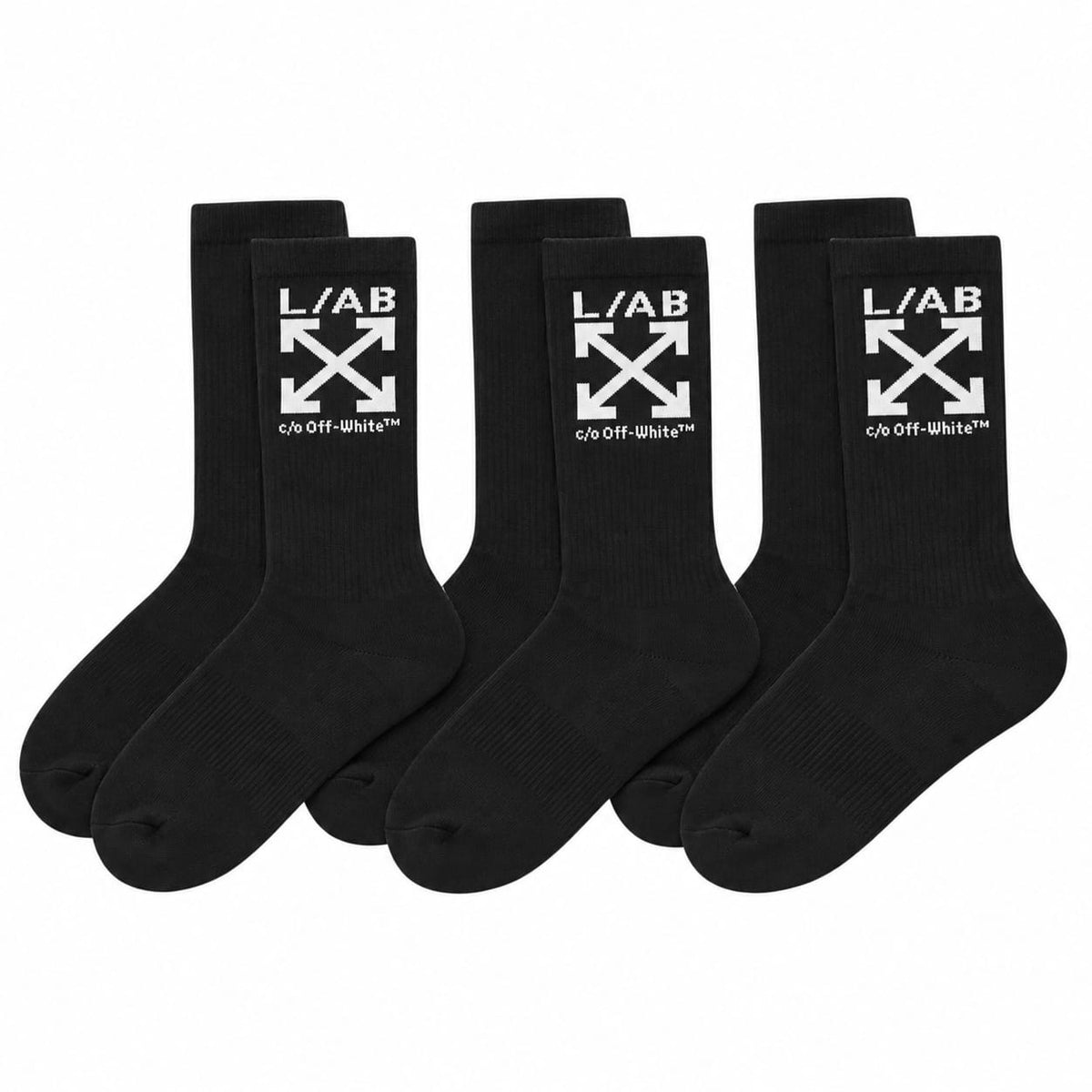 Lab Off-White Clamp Arrows Mid Calf Crew Socks 3 Pack (Black)