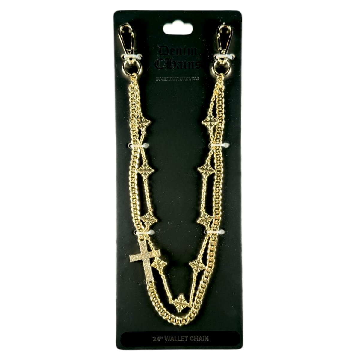 Jewelry Essentials Iced Cross Infinity Double Pant Chain (Gold) BKC-171G