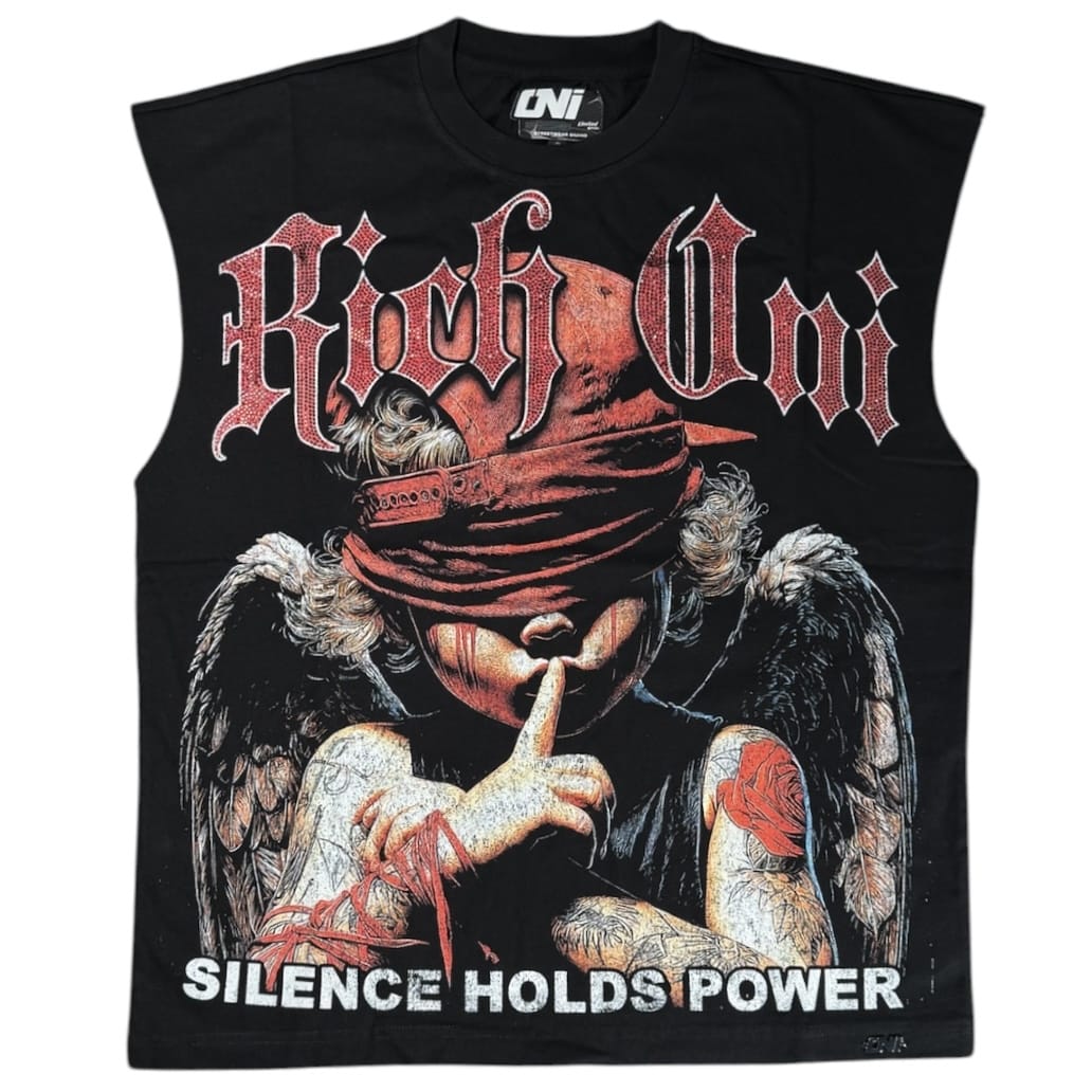 Rich Oni Silent Rebel Studded Sleeveless Graphic Tee (Black) RO-TK-2005