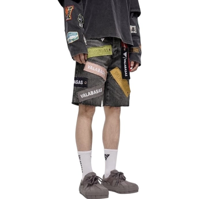 Valabasas Banner Denim Shorts (Grey Wash) VLBS-VSH2-1031