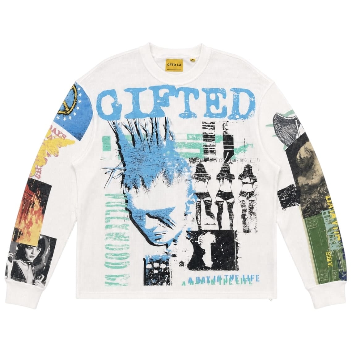 GFTD La Riots In America Crewneck Long Sleeve Tee (White)
