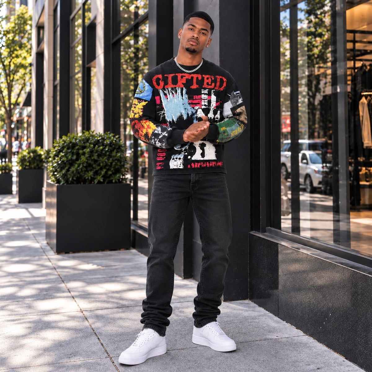 Reserve Riots In America Crewneck Long Sleeve Tee (Black)
