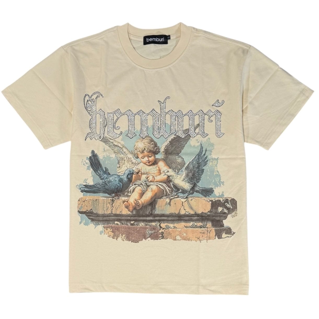 Bemburi Sitting Angel Short Sleeve Rhinestone Tee (Cream)