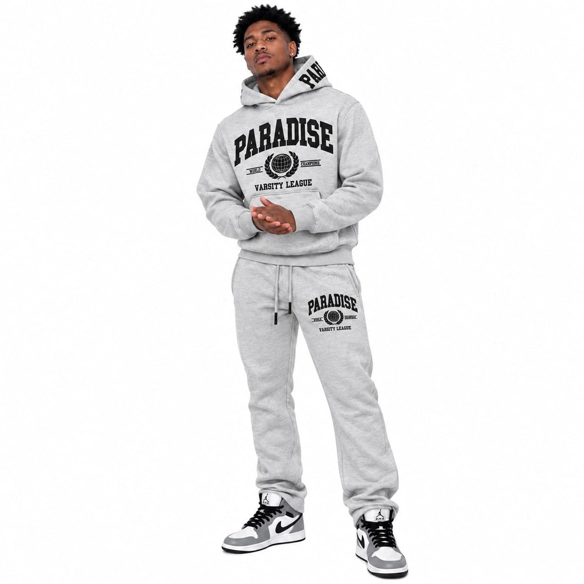 See You Paradise High Density Collegiate Hoodie & Sweatpants Set (H/Grey)