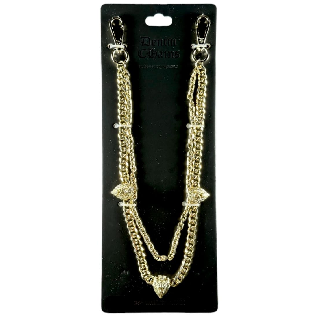 Jewelry Essentials 3 Lion Cuban Double Pant Chain (Gold) BKC-161G