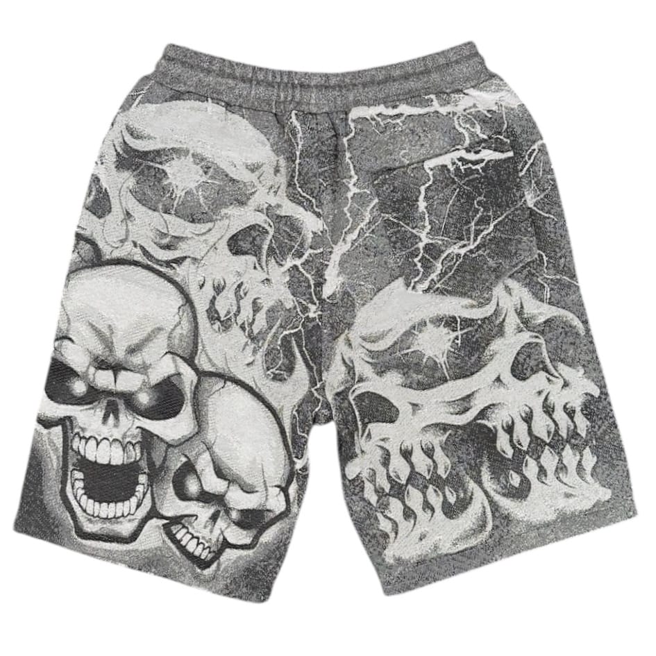 Majestik Twin Skulled Tapestry Jersey Short Rhinestone Set (Grey)