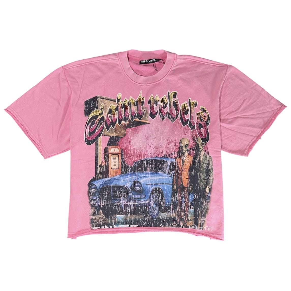 Rebel Minds Gas Station French Terry Crop Tee (Pink) 610-11187
