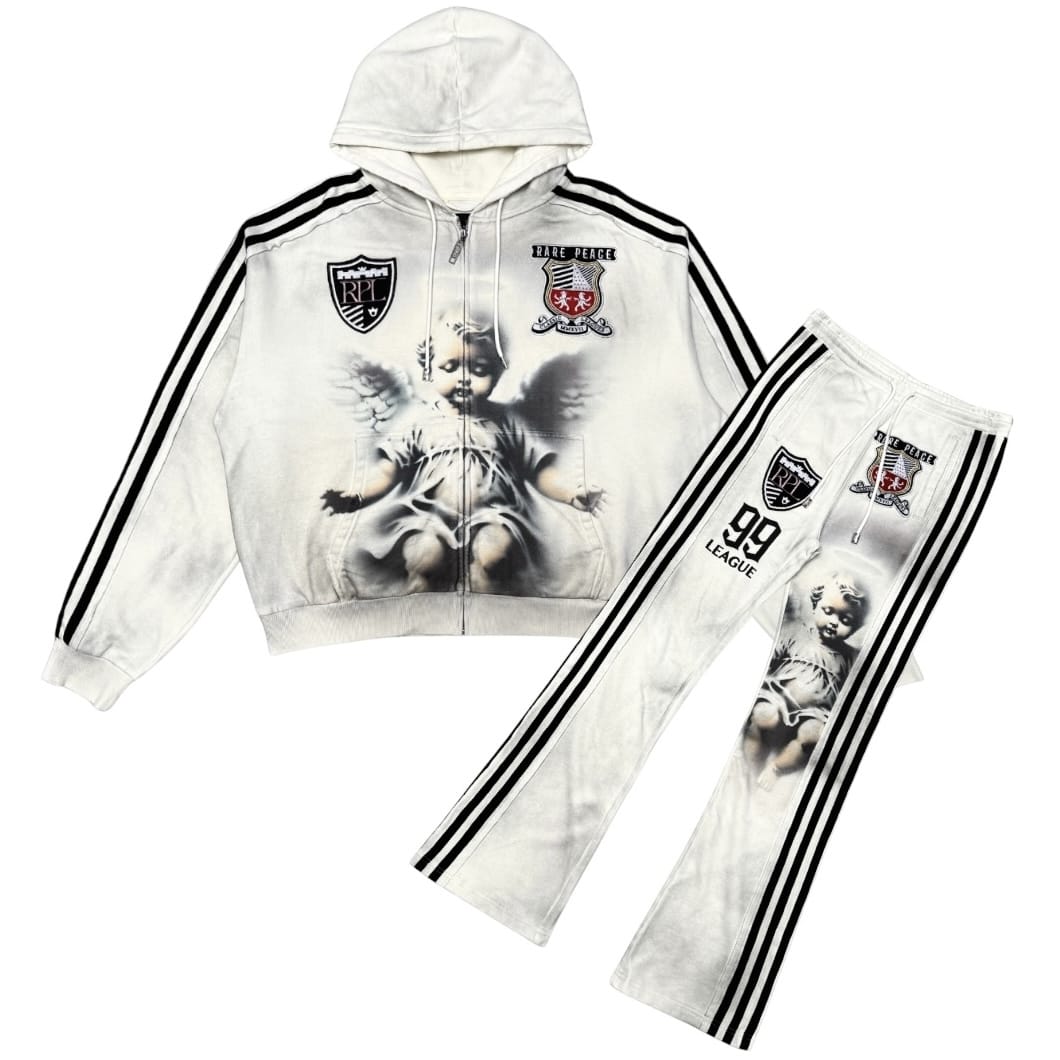 Rare Peace Cut & Sew Zip Hoodie & Jogger W/ Patches Set (Cream)