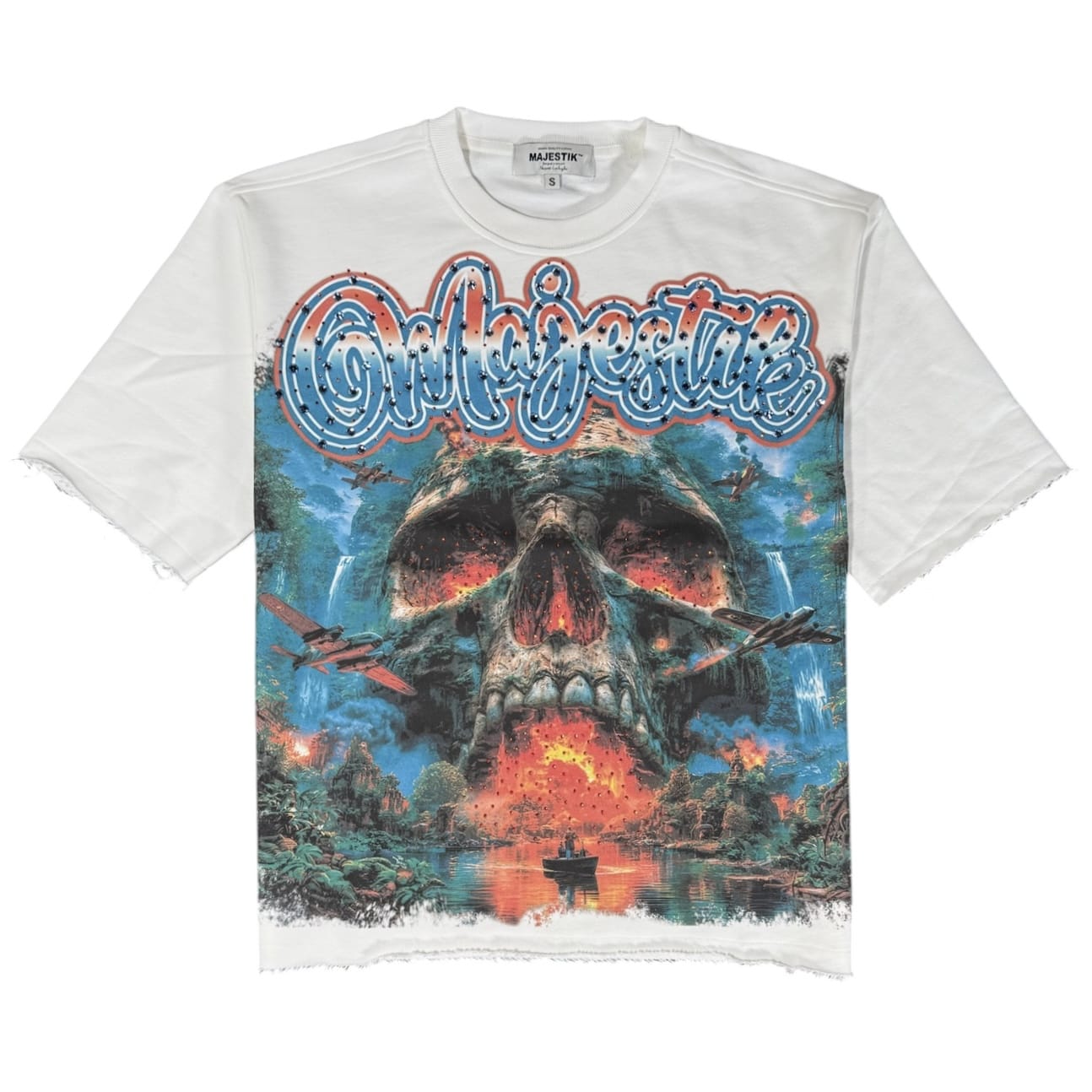 Majestik Skull Island Rhinestone Tee (Eggshell)