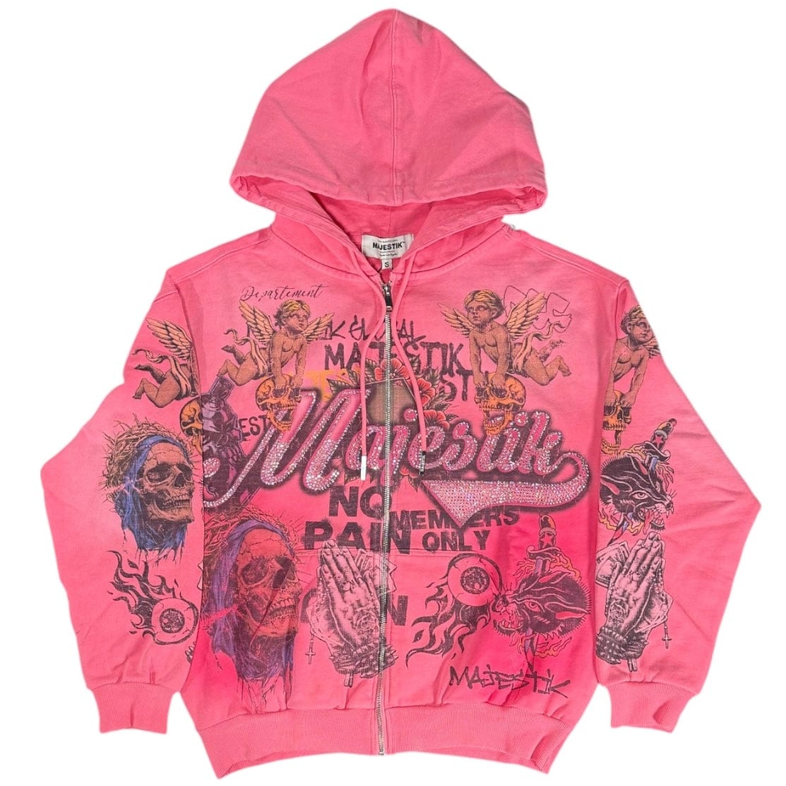 Majestik No Pain Garment Dyed Heavy F. Terry Zip Up Hoodie (Lt. Pink) FH2530