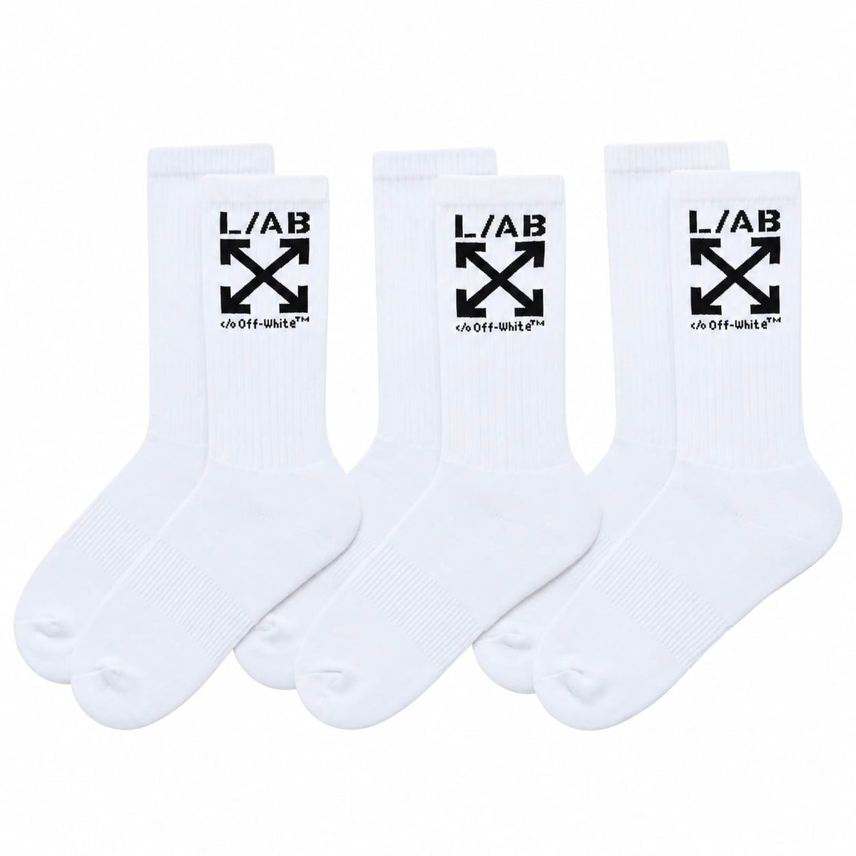 Lab Off-White Clamp Arrows Mid Calf Crew Socks 3 Pack (White)