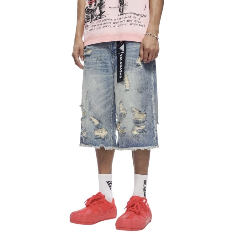 Valabasas Snapped Baggy Denim Shorts (Blue Washed) VLBS-VSH1-1002