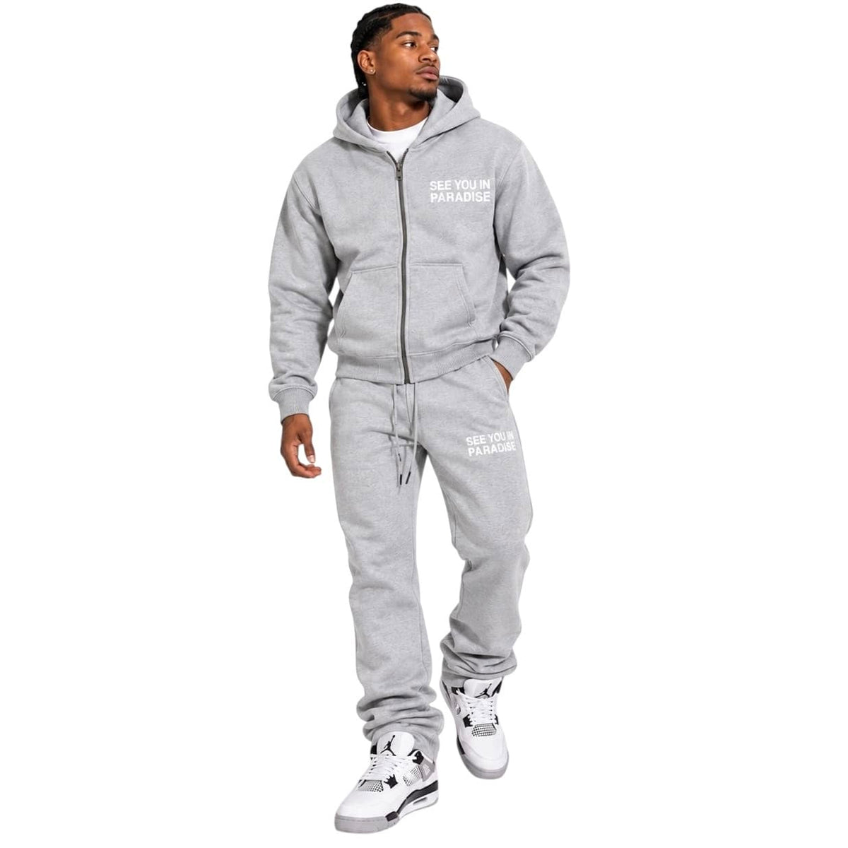 See You In Paradise Heavyweight Zip Hoodie & Sweatpants Set (H/Grey)
