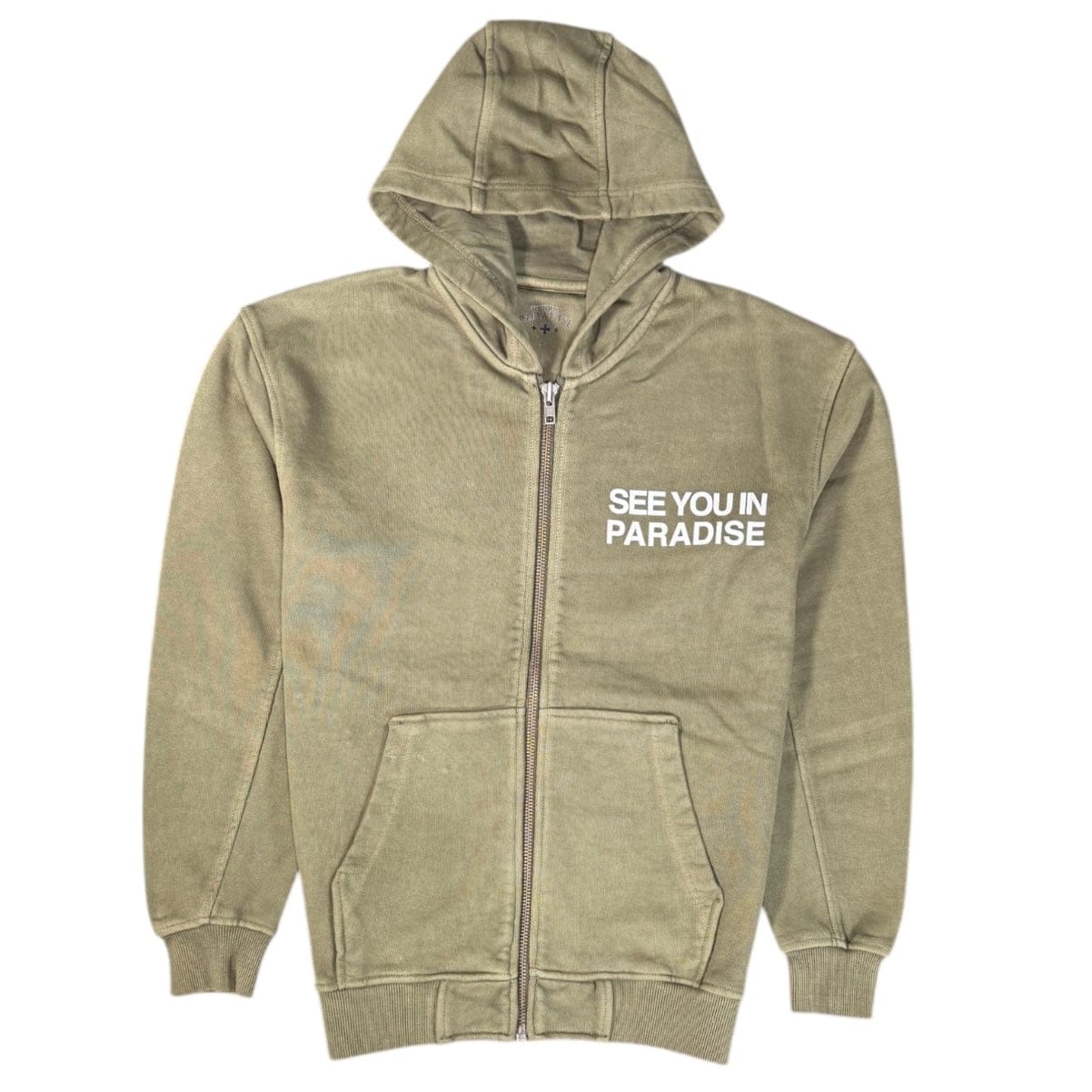 See You In Paradise Washed Zip Up Hoodie (Olive Wash) 8897H