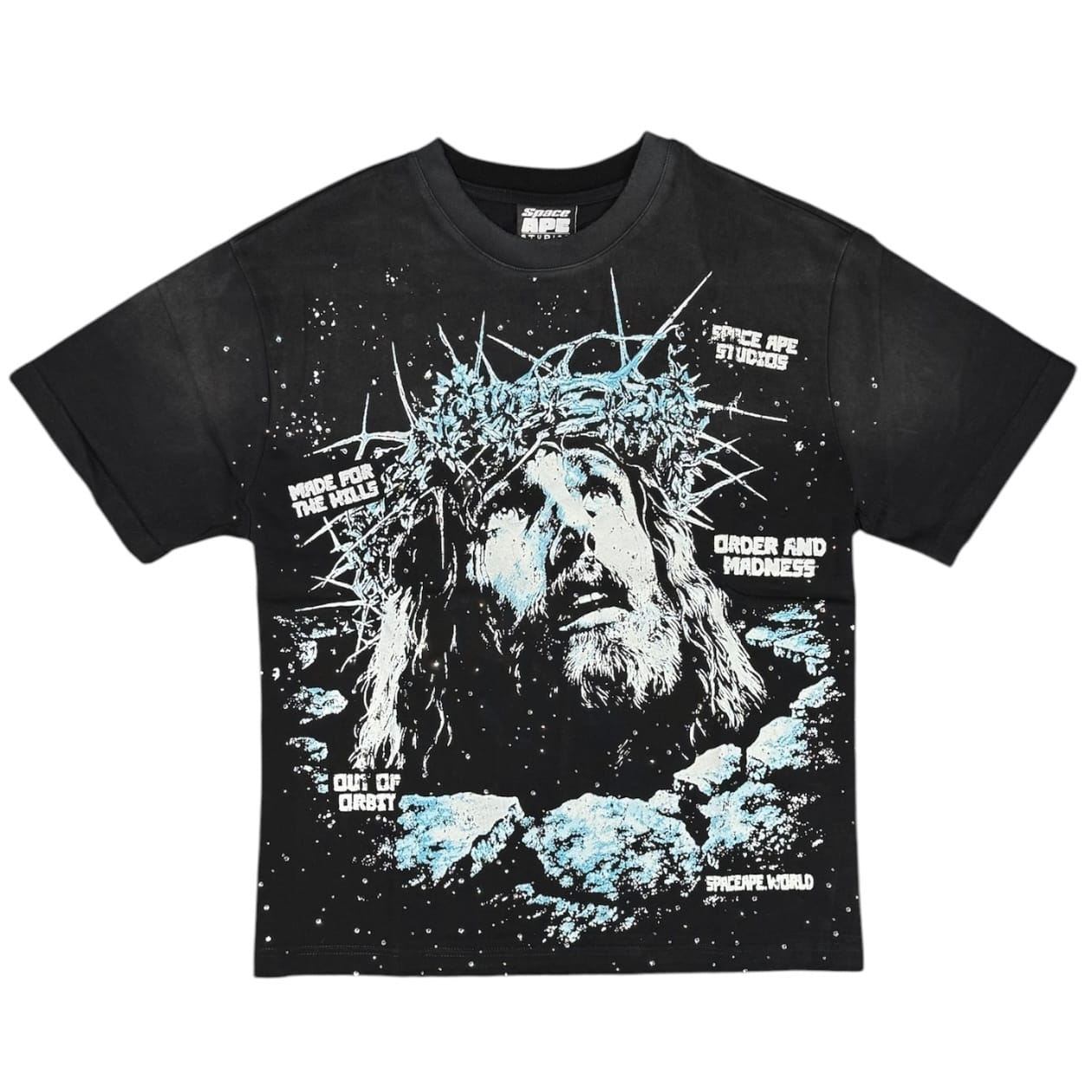 Point Blank Madness Rhinestone Tee (Black/Carolina Blue)