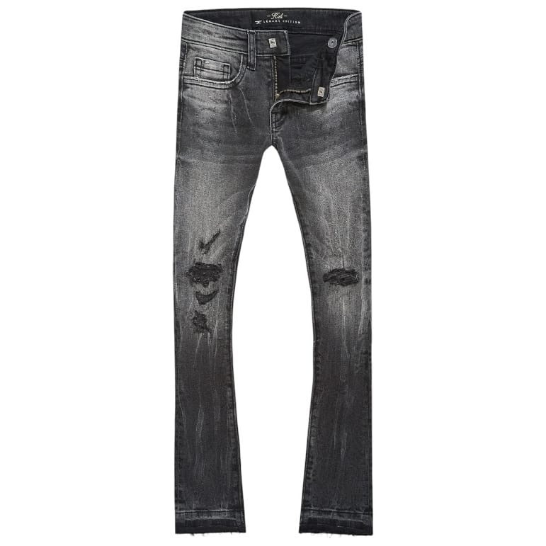 Kids Jordan Craig Stacked Shreds On Knees Denim (Black Shadow) JTF2294K