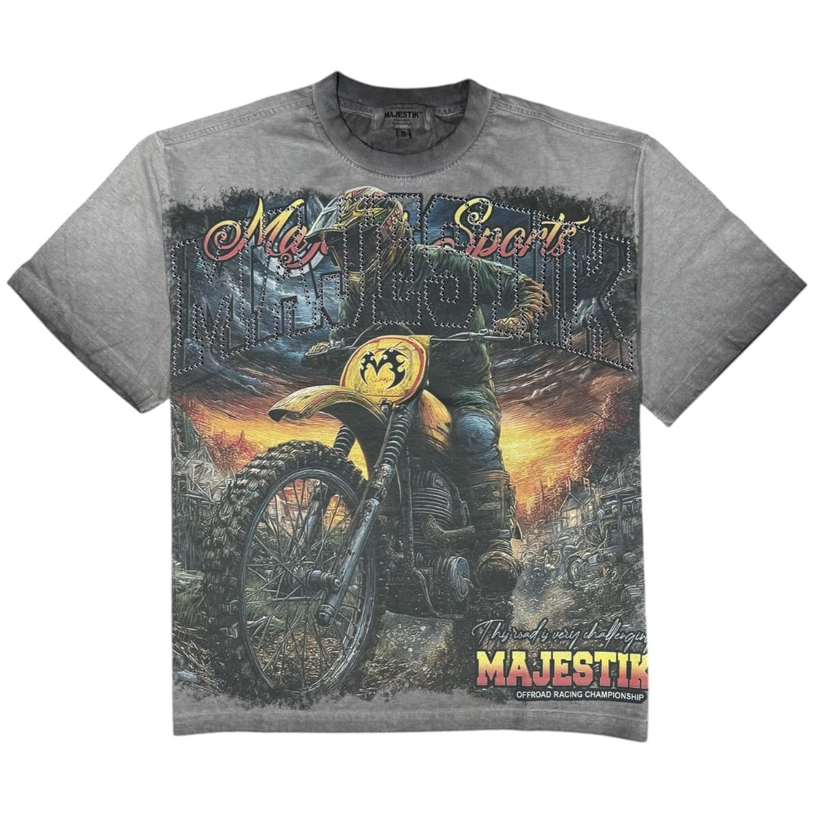 Majestik Dirt Bike Offroad Rhinestone Tee (Grey)