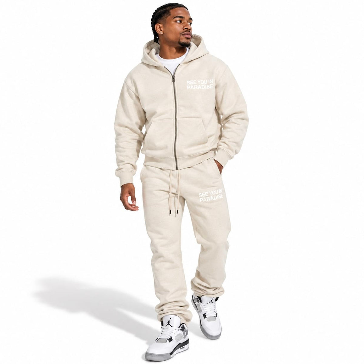 See You In Paradise Heavyweight Zip Hoodie & Sweatpants Set (Oatmeal)