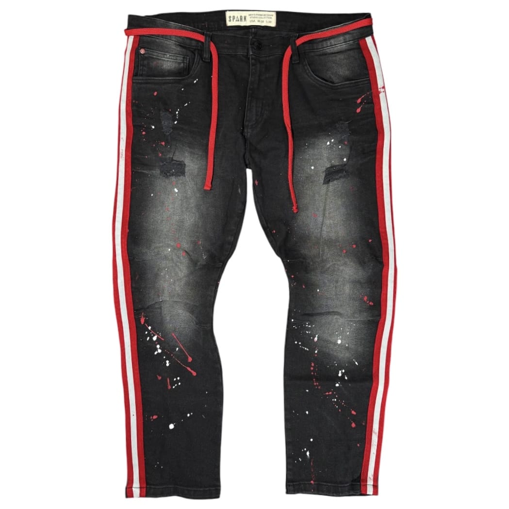 Spark Splattered Tape Denim Jean (Black Sand) S11080