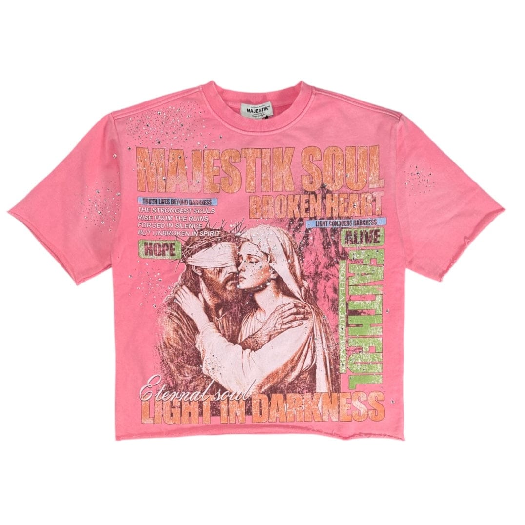 Majestik Broken Heart Garment Dyed Print F.Terry Tee (Pink) FT2637