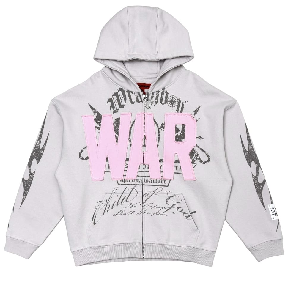 Wrathboy Hard To Kill Hoodie (Light Grey/Pink) WB05-168-PNK