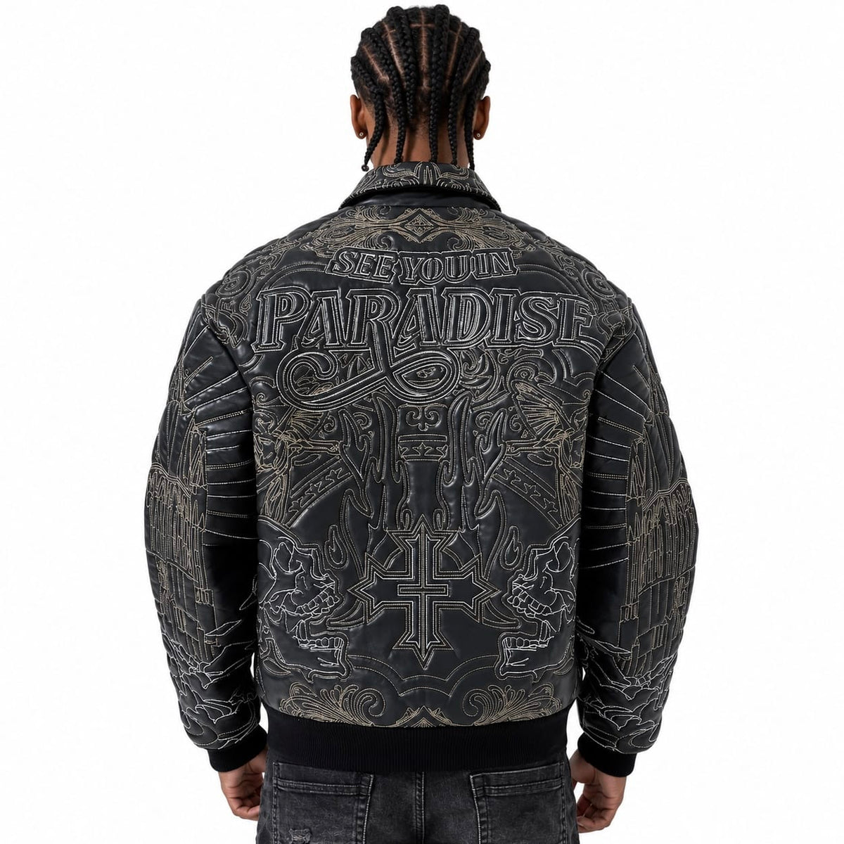 See You In Paradise Skull & Angel Stitched Bomber Jacket (Black) 91683