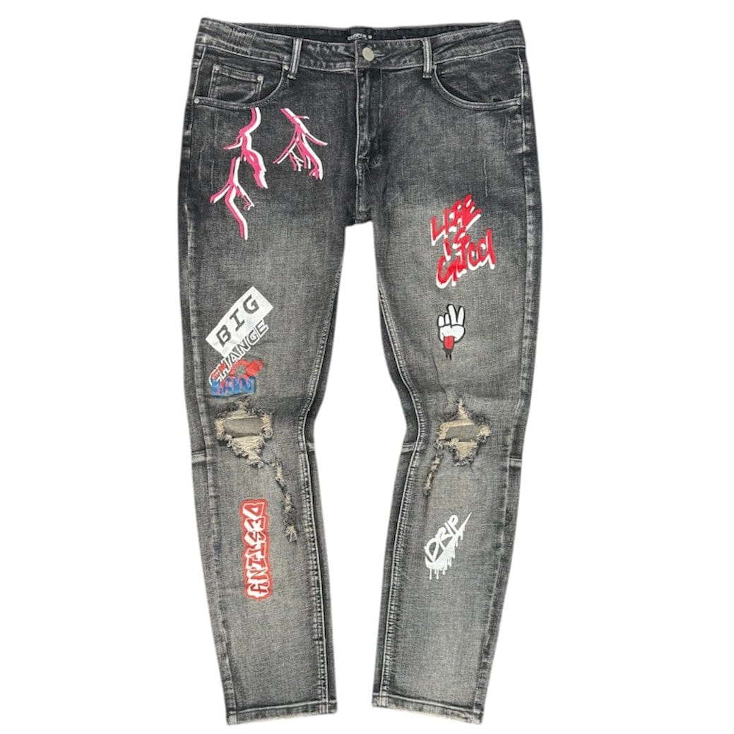 Cooper 9 507 "Show Down" Graphic Jeans (Dark Gray)