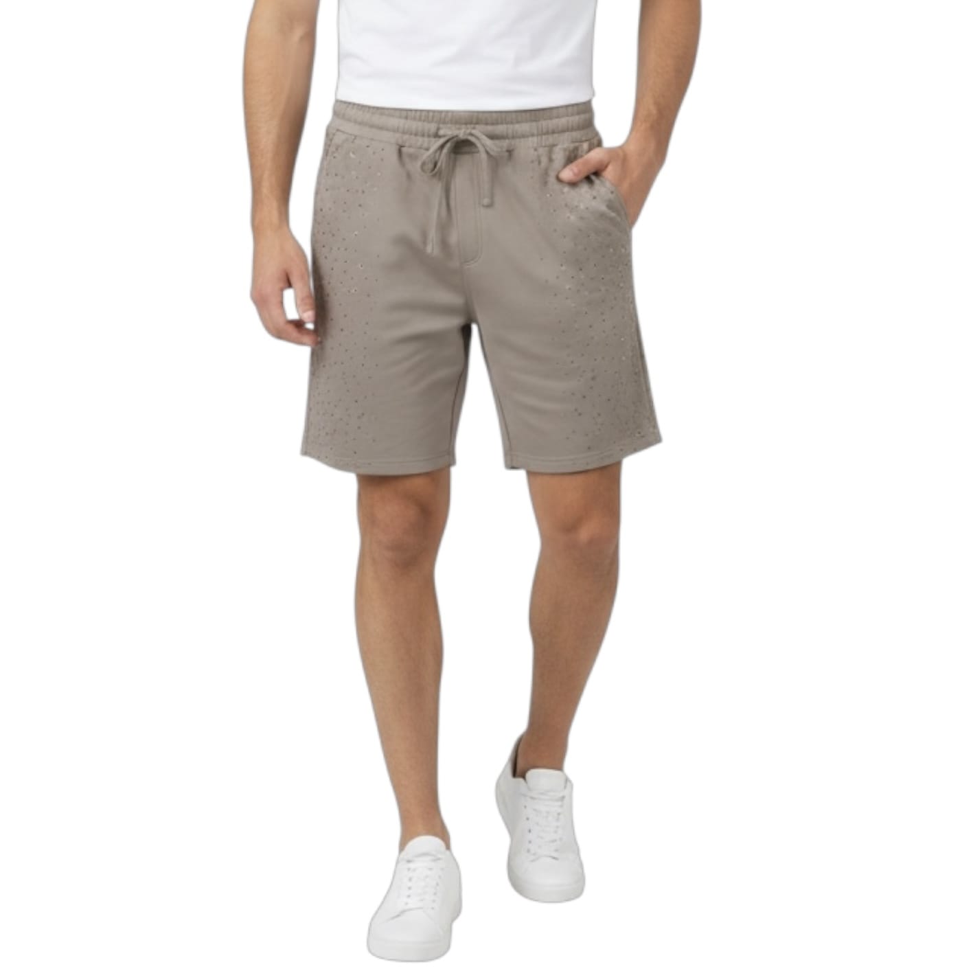 Rebel Minds Rhinestone Galaxy French Terry Shorts (Taupe) 610-11965