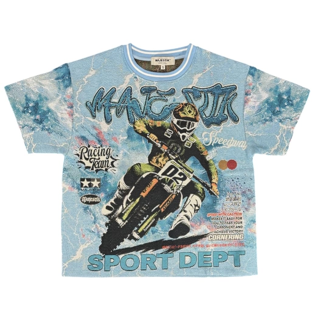 Majestik Sport Department Tapestry Rhinestone Jersey (Light Blue) TH2640