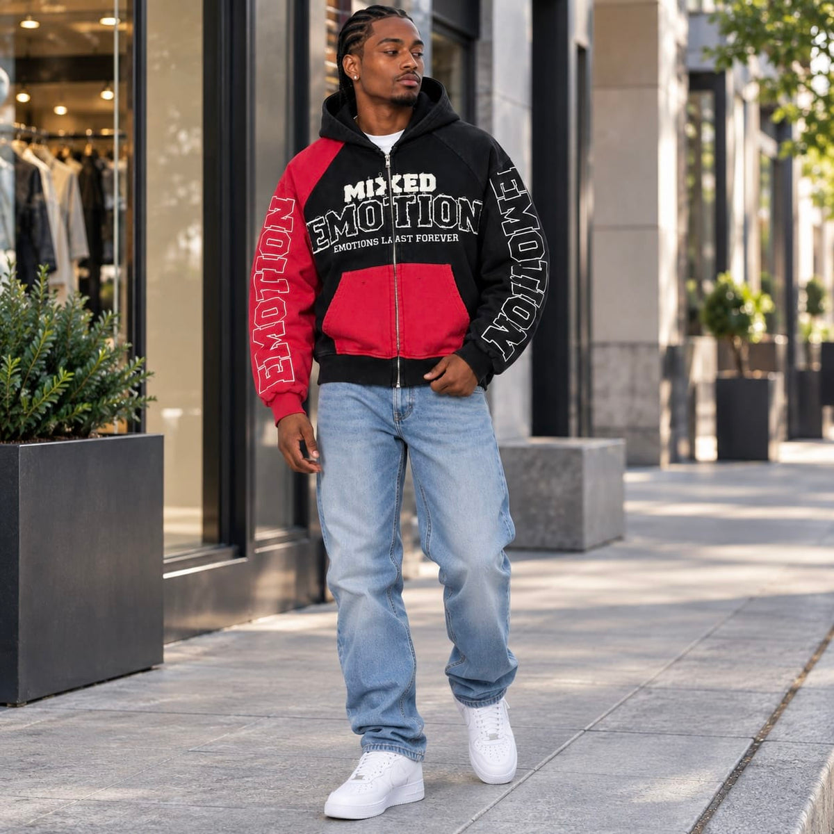 Mixed Emotion Split Decision Hoodie (Red/Black)