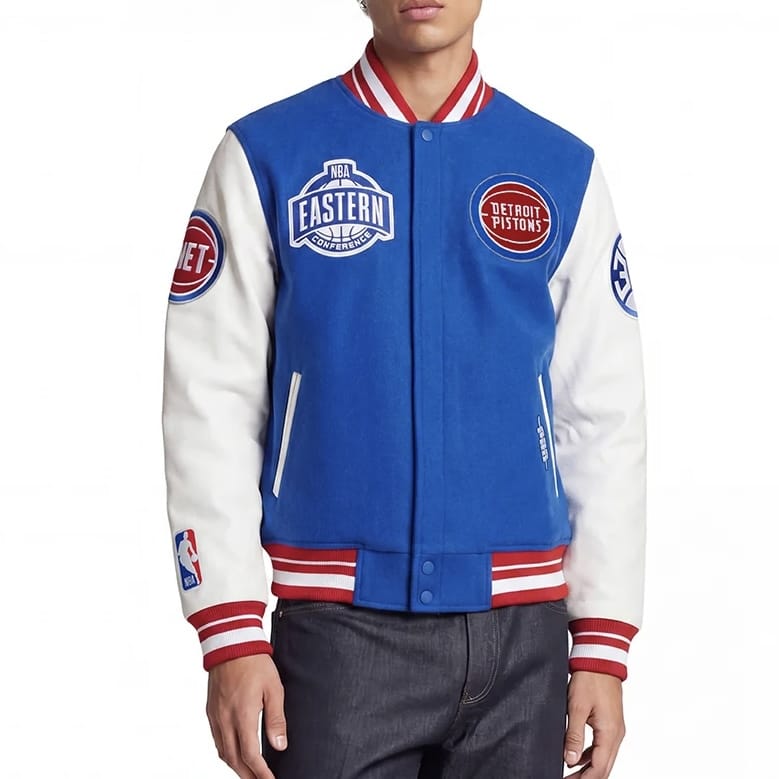 Pro Standard Detroit Pistons Day One Rib Wool Varsity Jacket (Royal/Red)