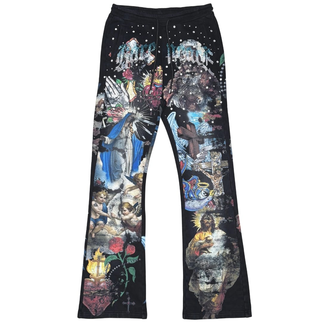 Rare Peace Washed Aop Zip Up Hoodie & Jogger W/ Rhinestones Set (Black)