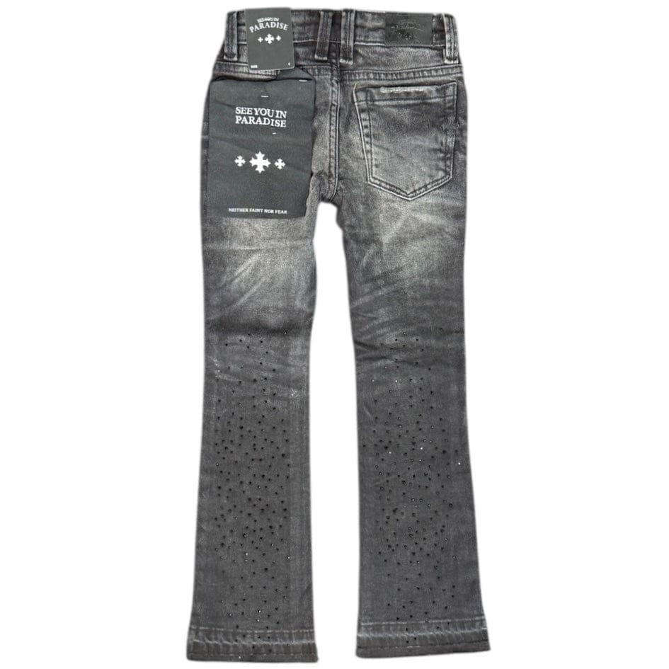 Kids See You In Paradise Rhinestones Stacked Denim (Black Shadow) JTF2315KB