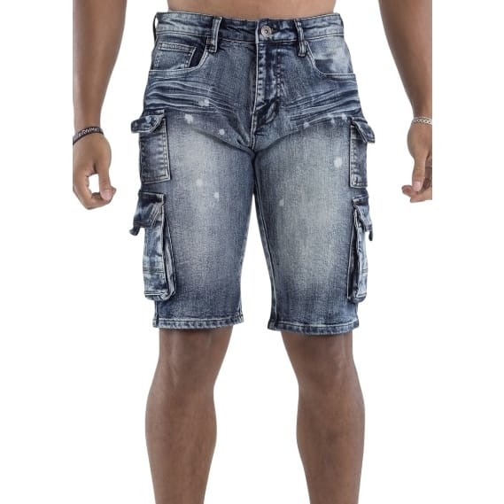Cest La Vie Washed Twill Multi Pocket Cargo Denim Short (Soul Blue)