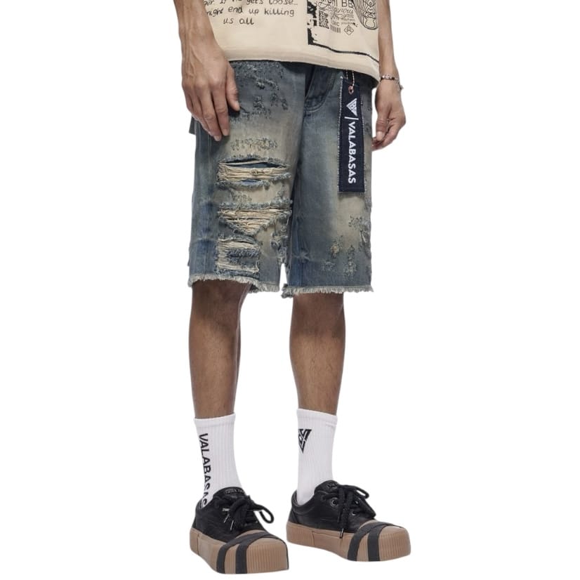Valabasas Clipped Denim Shorts (Dirty Wash) VLBS-VSHS-1034