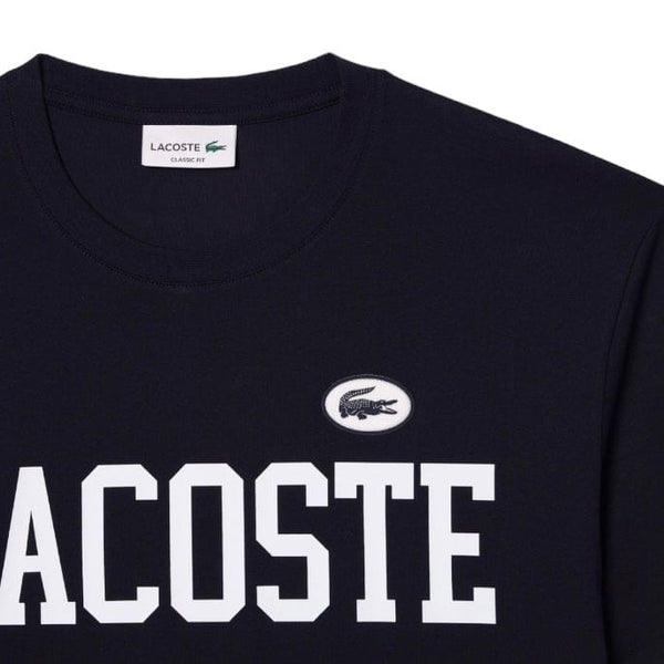 Lacoste Cotton Contrast Print & Badge Tee (Navy Blue) TH7411-51