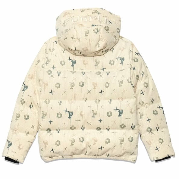Purple Brand Printed Corduroy Puffer Jacket (Off White) P635-PCLP124