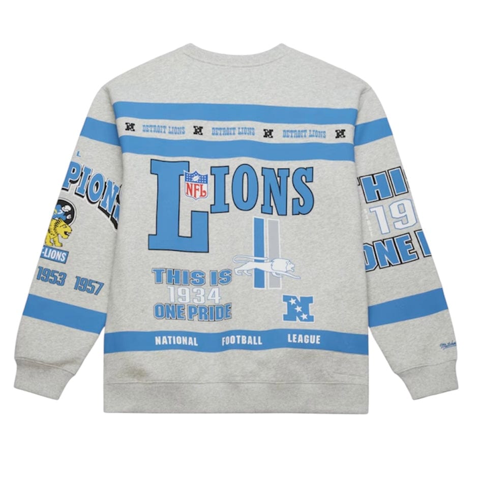 Mitchell & Ness NFL Detroit Lions Aop Vintage Fleece Crewneck (Grey Heather)