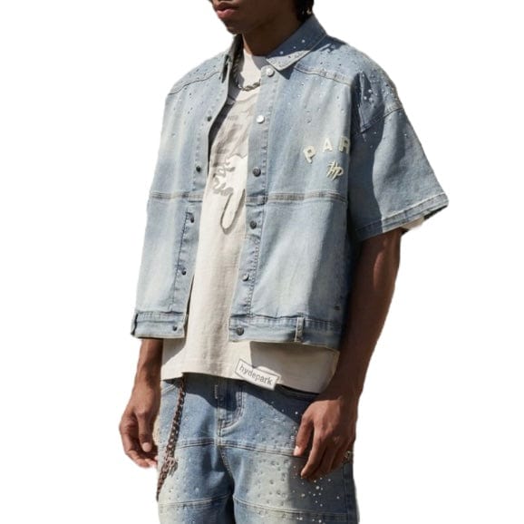 Hyde Park Studded Park Denim Work Shirt (Blue)