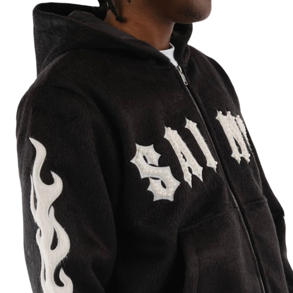 Copper Rivet Pearled Mohair Full Zip Hoodie & Pants Set (Black)