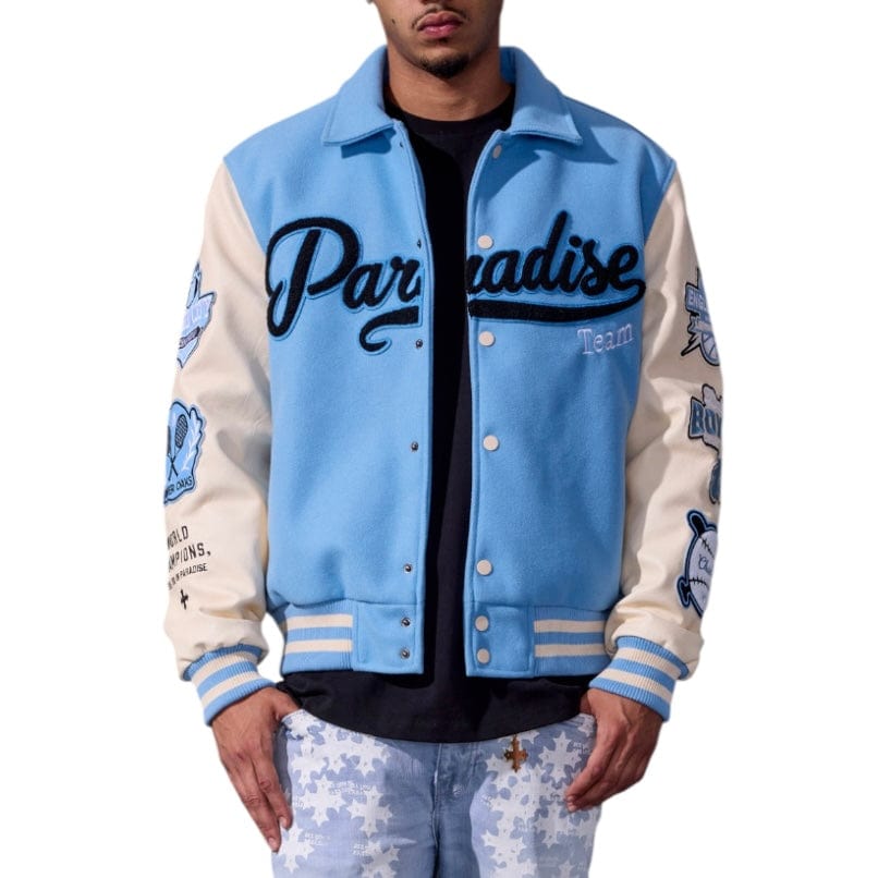 See You In Paradise Team Varsity Jacket (Sky Blue) 91700