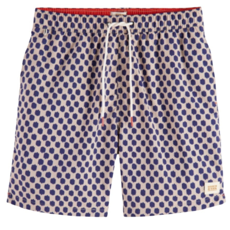 Scotch & Soda Mid Length All Over Print Swim Short (Polka Navy Blue) 175370