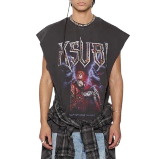 Ksubi Kingdom Slash Sleeveless Crew (Faded Black) MSP25FL008