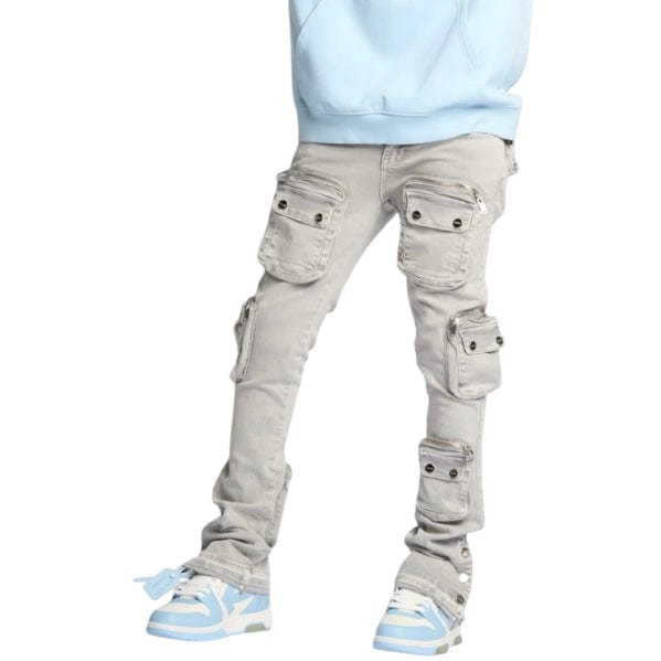 Pheelings "Journey To Greatness" Cargo Flare Stacked Denim (Cold Grey)
