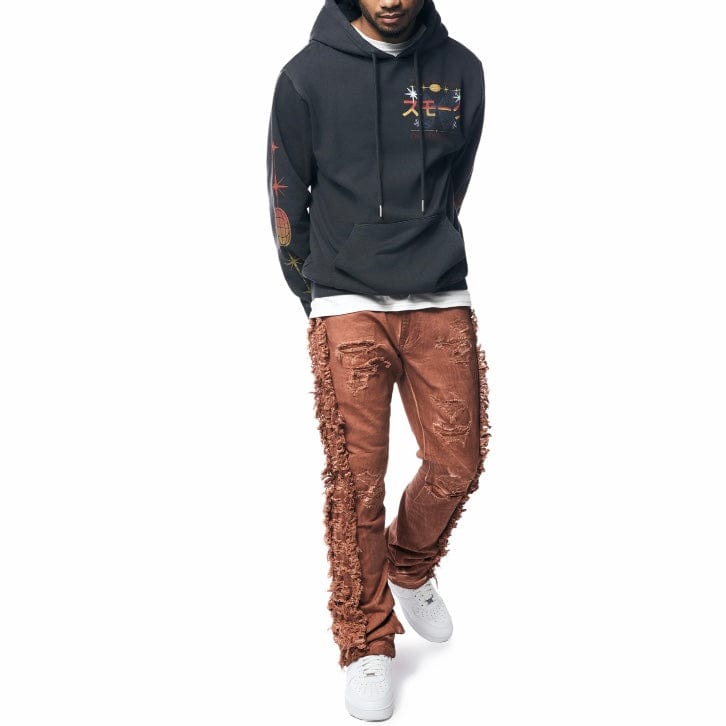 Smoke Rise Frayed Stacked Denim Jeans (Rust) JP23642