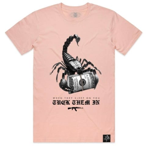 Hasta Muerte Hustle Daily Trenches Scorpion T Shirt (Pale Pink)